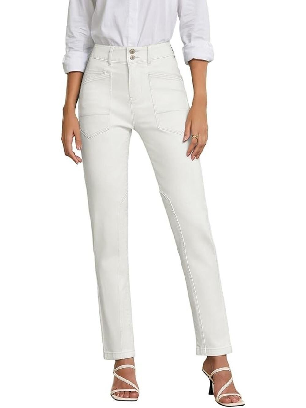 Women’s 4 White Stretchy Denim Jeans High Waisted Ankle Relaxed Fit Trendy Pants